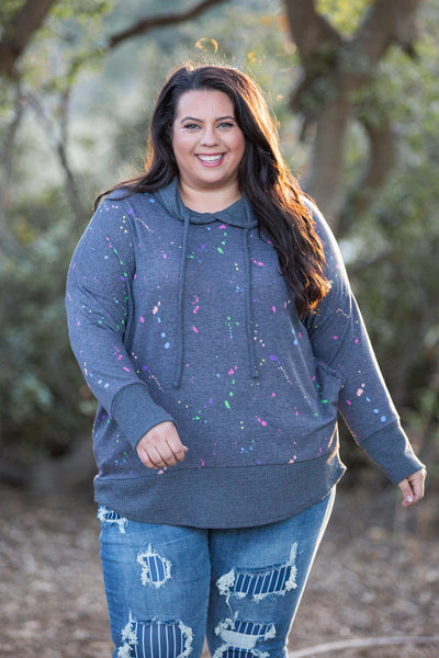 Splattered in Love Knit Sweater Hoodie - Fashion Hive Boutique